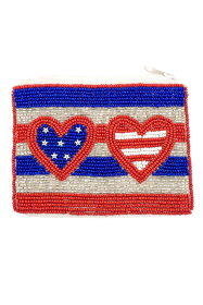 American Flag Beaded Pouch with Hearts