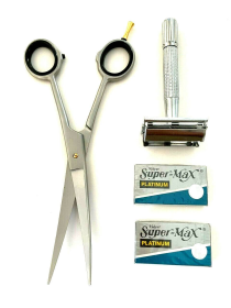 German Curved Blades Unisex Hair Grooming Hashir's Scissors Shears Plus Safety Razor Blades Excellent Gift Set Kit