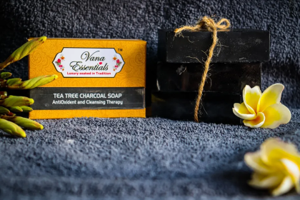 Vana Essentials Organic Tea tree Charcoal Soap (110 gms) Antioxidant & Cleansing Therapy For Blackheads & Acne