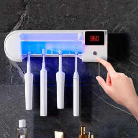 Toothbrush Holder Wall Mounted with 4 Slots White ABS Plastic Sanitizer with Automatic Timer and 30 Days Charge Rechargeable Toothbrush Sanitizer Hold