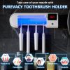 Toothbrush Holder Wall Mounted with 4 Slots White ABS Plastic Sanitizer with Automatic Timer and 30 Days Charge Rechargeable Toothbrush Sanitizer Hold