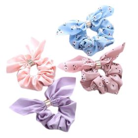 8 Pcs Floral Pure Color Rabbit Ears Ribbon Hair Scrunchies Elastics Knotted Hair Ties Hair Band