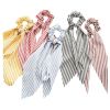 5 Pcs Multicolor Stripe Polyester Ribbon Scrunchies Hair Bow Scarf Scrunchies Hair Ties