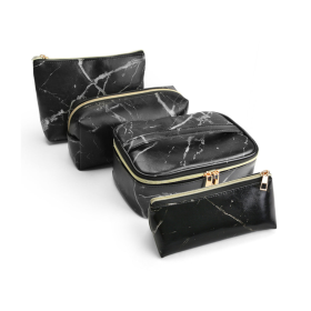 Mirabella 4 in 1 Marbled Cosmetic Bags (Color: Marbled Black)