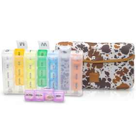 Made Easy Kit Pill Case Large 7-Day / 28 Compartments (Color: Brown White Cow)