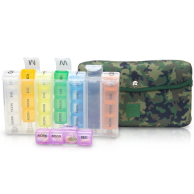 Made Easy Kit Pill Case Large 7-Day / 28 Compartments (Color: Camo Dark Green)