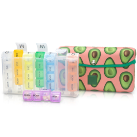 Made Easy Kit Pill Case Large 7-Day / 28 Compartments (Color: Green Pink Avocado)