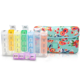 Made Easy Kit Pill Case Large 7-Day / 28 Compartments (Color: Teal Floral)