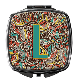 Monogram Letter Compact Mirror (Color: Retro Tribal, size: 2.75 x 3)