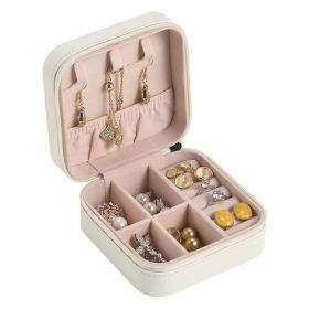 Portable Jewelry Storage Box Travel Earrings Necklace Ring Display Case Leather Storage Organizer Earring Holder Organizer (Ships From: China, Color: White)