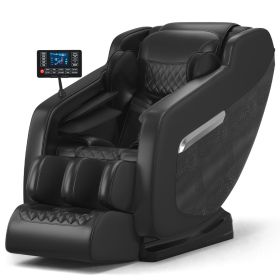 Massage chair, full body zero gravity recliner, with hip heating, foot massage and air massage system, suitable for mom/dad (pure black). (Color: black)